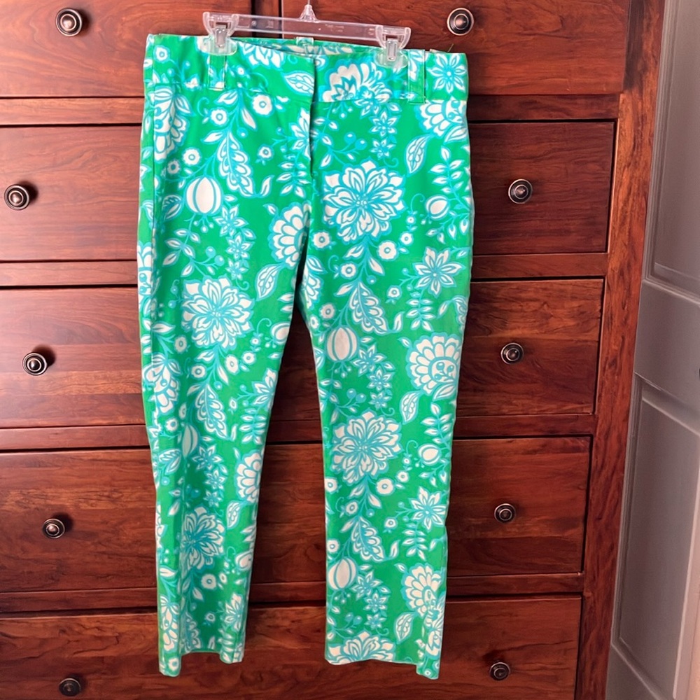 J.CREW City Fit Cropped Cotton Floral Pants Green Size 8